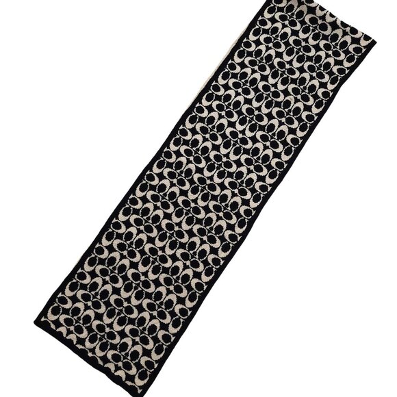 COACH Black & Cream Reversible Monogram C Logo Wool Blend Pre-owned Scarf - Picture 1 of 16